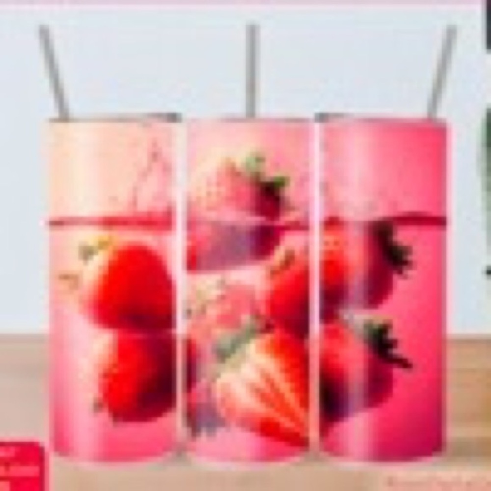 (Handmade) 

20oz Strawberry Print Insulated Tumbler - Pink